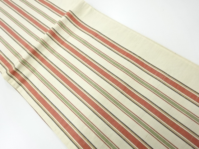 JAPANESE KIMONO / ANTIQUE FUKURO OBI / SILK / HAND WOVEN TSUMUGI / STRIPE